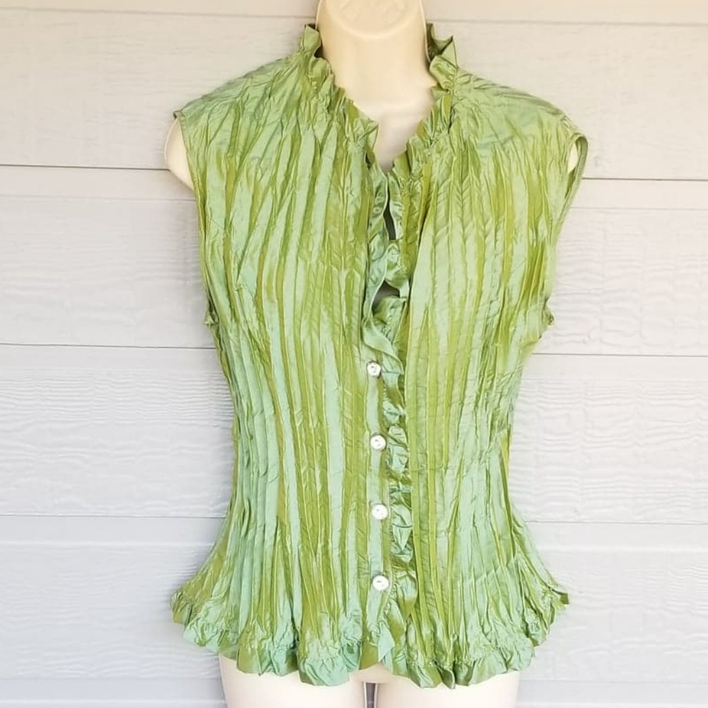 Jaipur Pleated Sleeveless Blouse Avocado Green SZL